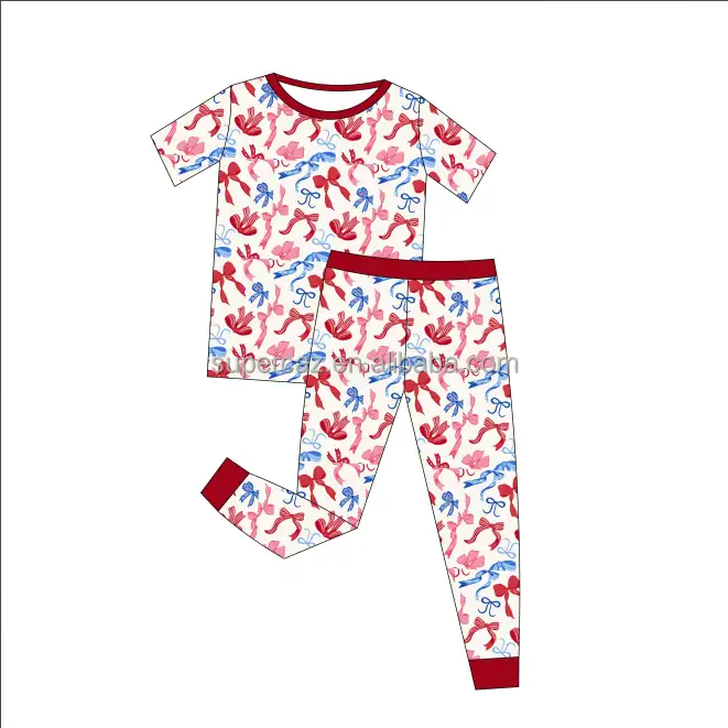 Top Supplier Wholesale Products Customized Printing Bamboo Pajamas Dress Wholesale Summer Family Matching Sets Verified